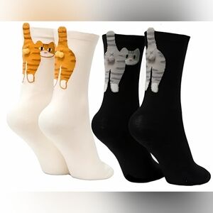 3D Hanging Cat Socks with Pom Pom Tails Novelty Cute Fun